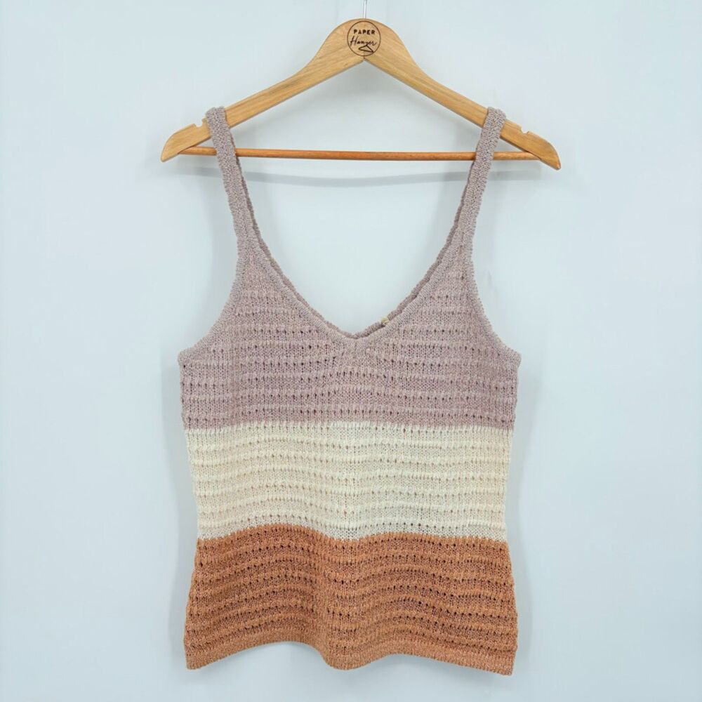 NWT Hem & Thread Knit Colorblock V-neck Sweater Tank, Size Medium, Preppy
